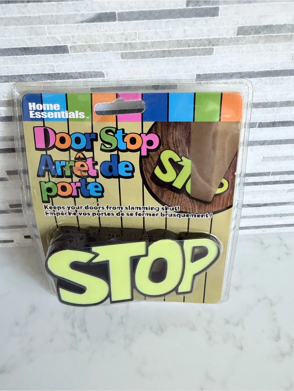 Home Essentials STOP Door Stop - Neon Yellow & Black Accent